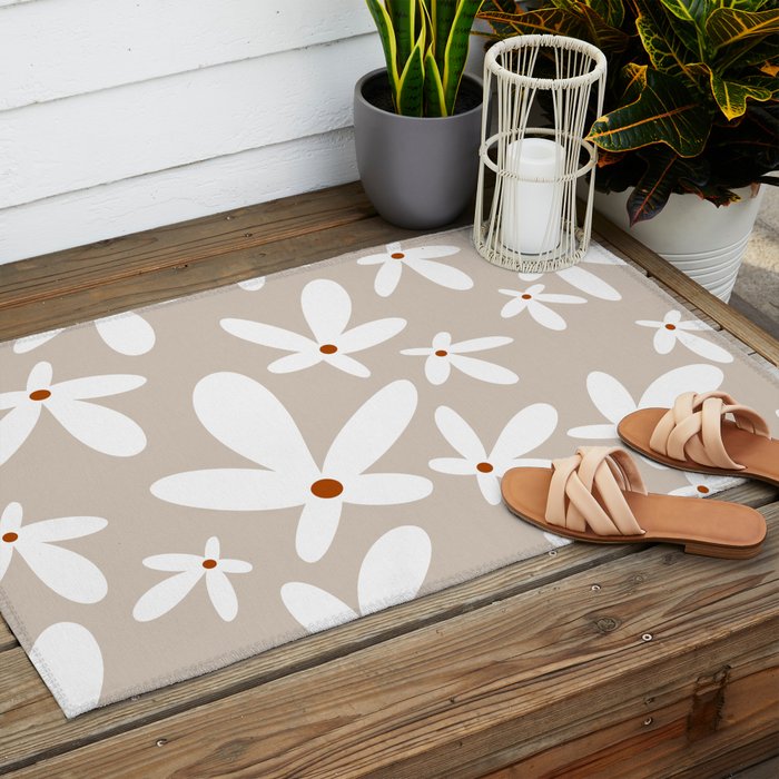 Quirky Florals in Beige, Terracotta and White Outdoor Rug Gallery Image 2