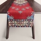 Red Diamond Blue Bluffs Kazak Persian Handmade Rugs  Table Runner Gallery Image 1