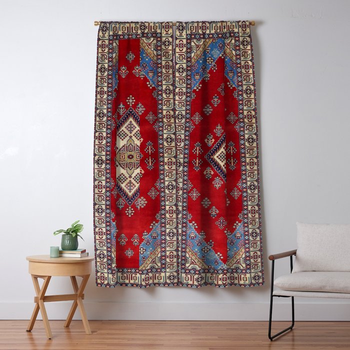Red Diamond Blue Bluffs Kazak Persian Handmade Rugs  Window Curtain Gallery Image 1