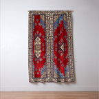 Red Diamond Blue Bluffs Kazak Persian Handmade Rugs  Window Curtain Gallery Image 3