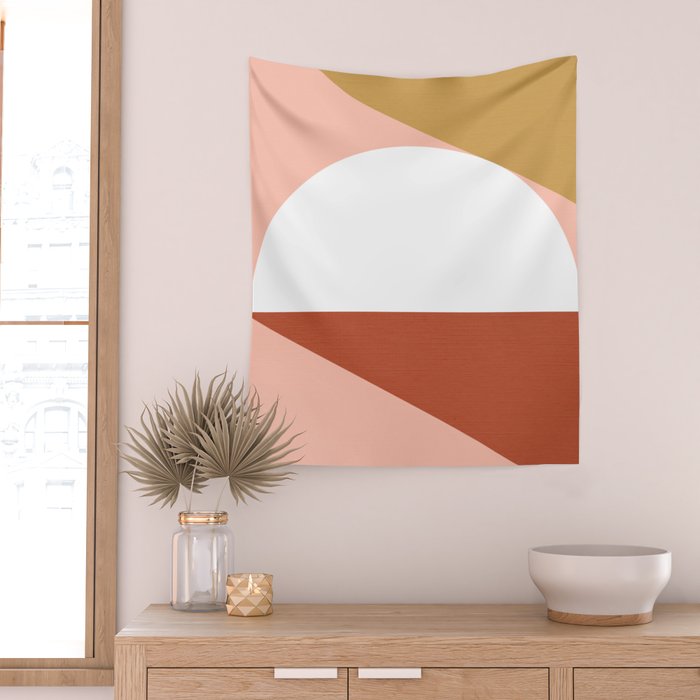 Mid Century Modern Sunset - Terracotta Peach Mustard Wall Tapestry Gallery Image 2