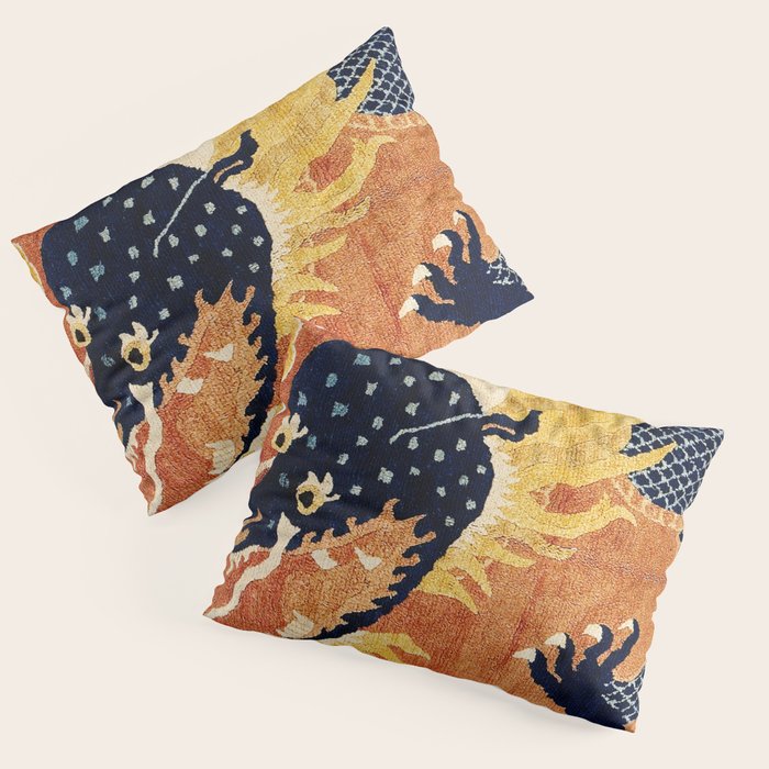 Ningxia Blue Dragon Chinese Pillar Antique Rug Print Pillow Sham Gallery Image 3