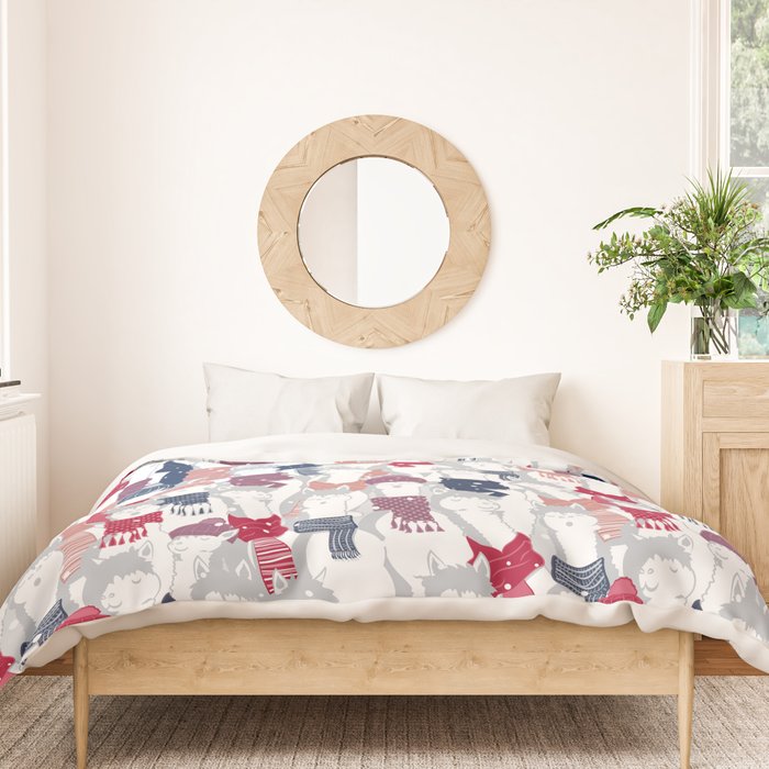 Happy llamas Christmas Choir III Duvet Cover Gallery Image 3
