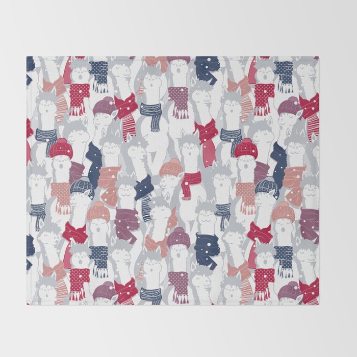 Happy llamas Christmas Choir III Throw Blanket Gallery Image 2