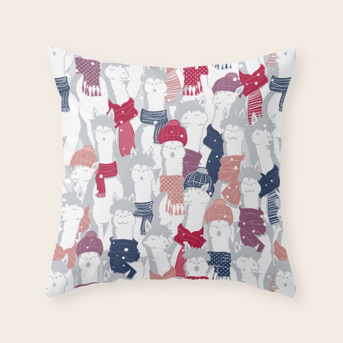 Happy llamas Christmas Choir III Throw Pillow Gallery Image 6