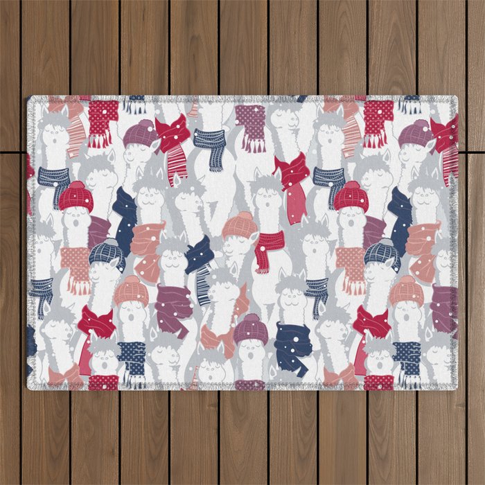 Happy llamas Christmas Choir III Outdoor Rug Gallery Image 1