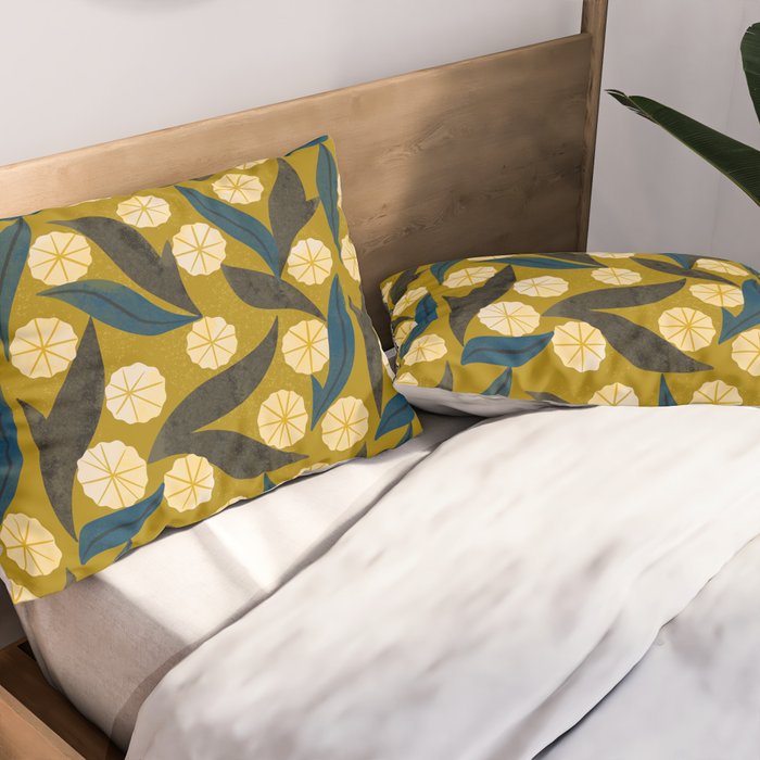 Gold Floral Pillow Sham Gallery Image 2