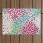 Festive, Floral Prints, Bright Pink, Teal and Green Outdoor Rug Gallery Image 1