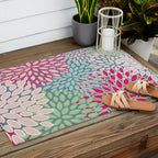 Festive, Floral Prints, Bright Pink, Teal and Green Outdoor Rug Gallery Image 2