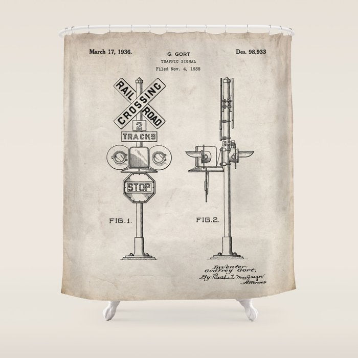 Railroad Crossing Patent - Train Crossing Art - Antique Shower Curtain Gallery Image 1