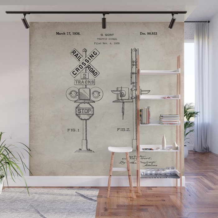 Railroad Crossing Patent - Train Crossing Art - Antique Wall Mural Gallery Image 1
