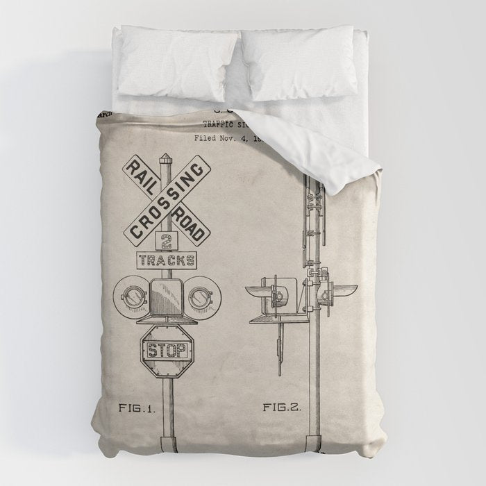 Railroad Crossing Patent - Train Crossing Art - Antique Duvet Cover Gallery Image 1
