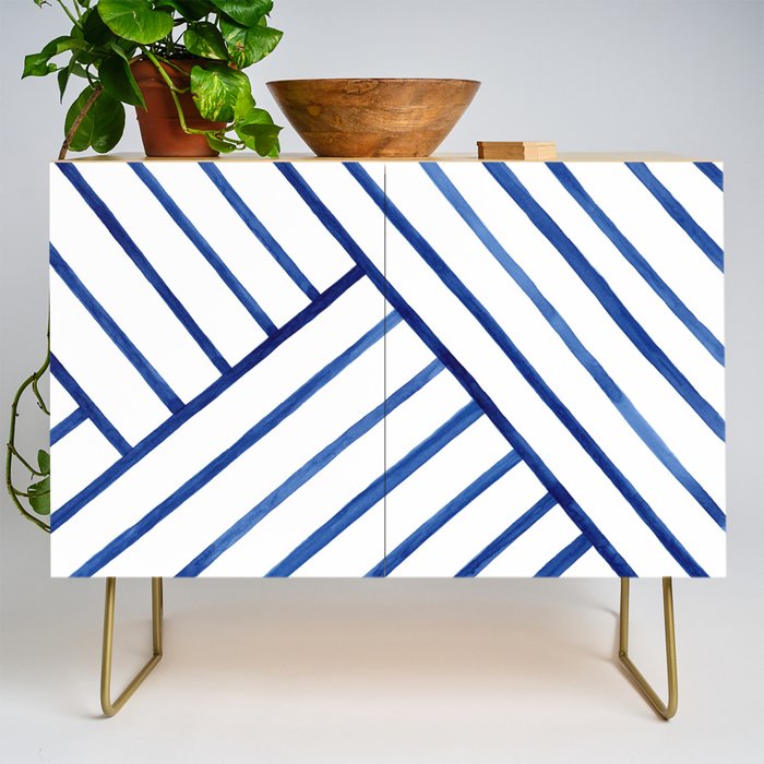 Watercolor lines pattern | Navy blue Credenza Gallery Image 1