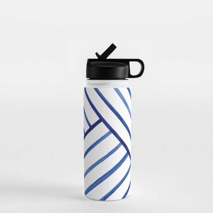 Watercolor lines pattern | Navy blue Water Bottle Gallery Image 1