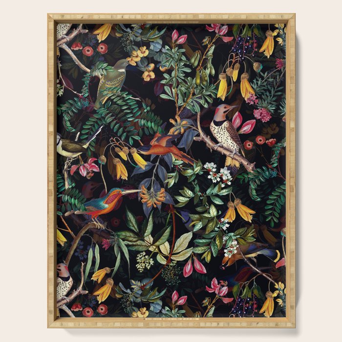 Vintage Jungle Birds Night Garden Serving Tray Gallery Image 1