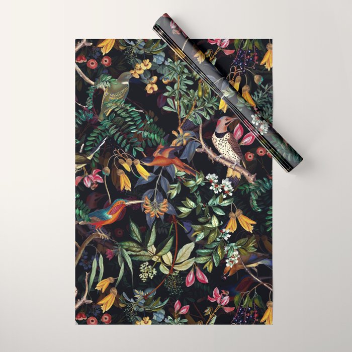 Vintage Jungle Birds Night Garden Wrapping Paper Gallery Image 1