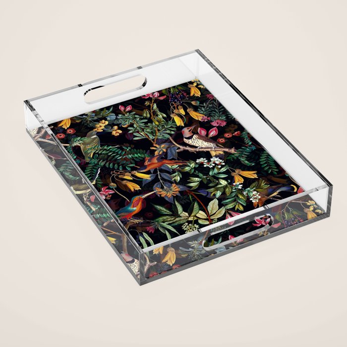 Vintage Jungle Birds Night Garden Acrylic Tray Gallery Image 1