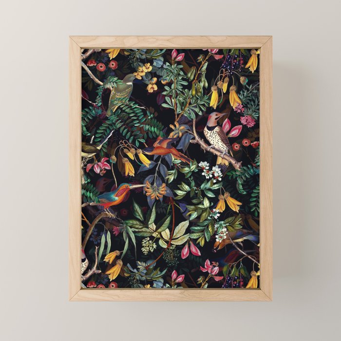 Vintage Jungle Birds Night Garden Mini Art Print Gallery Image 1
