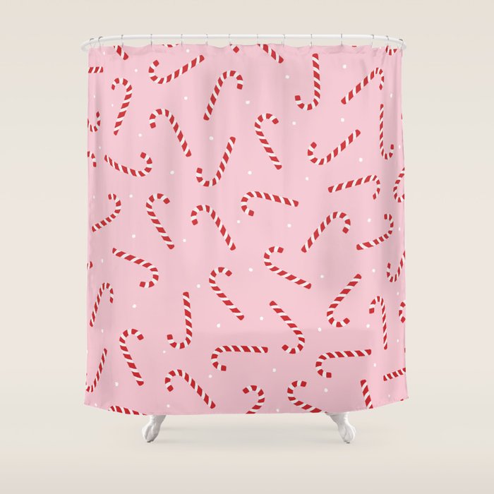 Christmas Candy Cane Pink Shower Curtain Gallery Image 1