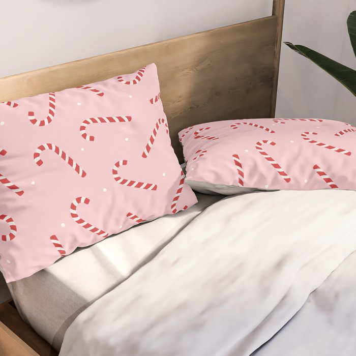 Christmas Candy Cane Pink Pillow Sham Gallery Image 2