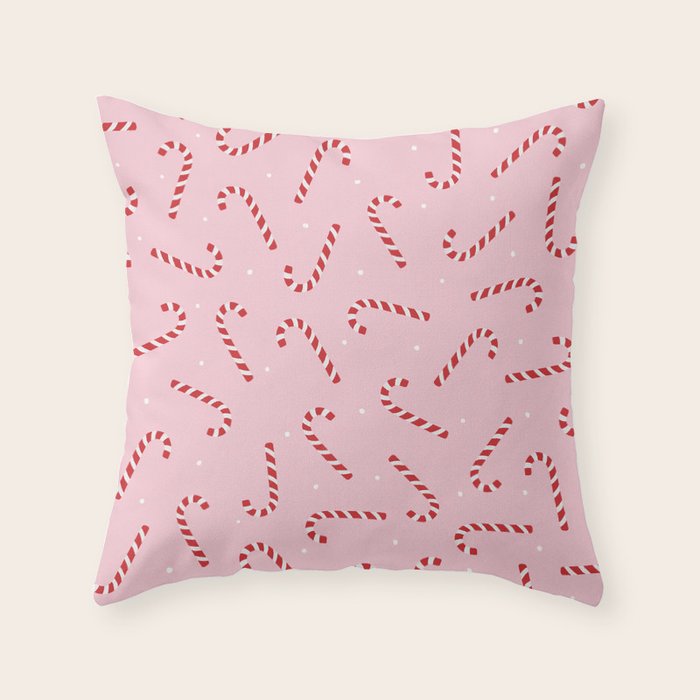 Christmas Candy Cane Pink Throw Pillow Gallery Image 6