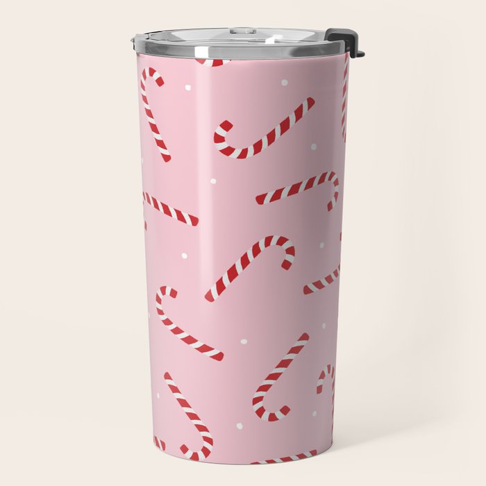 Christmas Candy Cane Pink Travel Mug Gallery Image 2