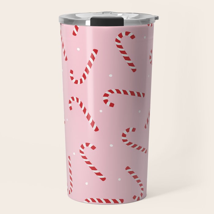 Christmas Candy Cane Pink Travel Mug Gallery Image 1
