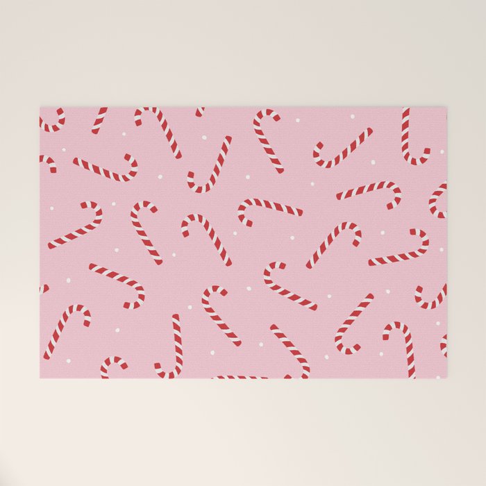 Christmas Candy Cane Pink Welcome Mat Gallery Image 1