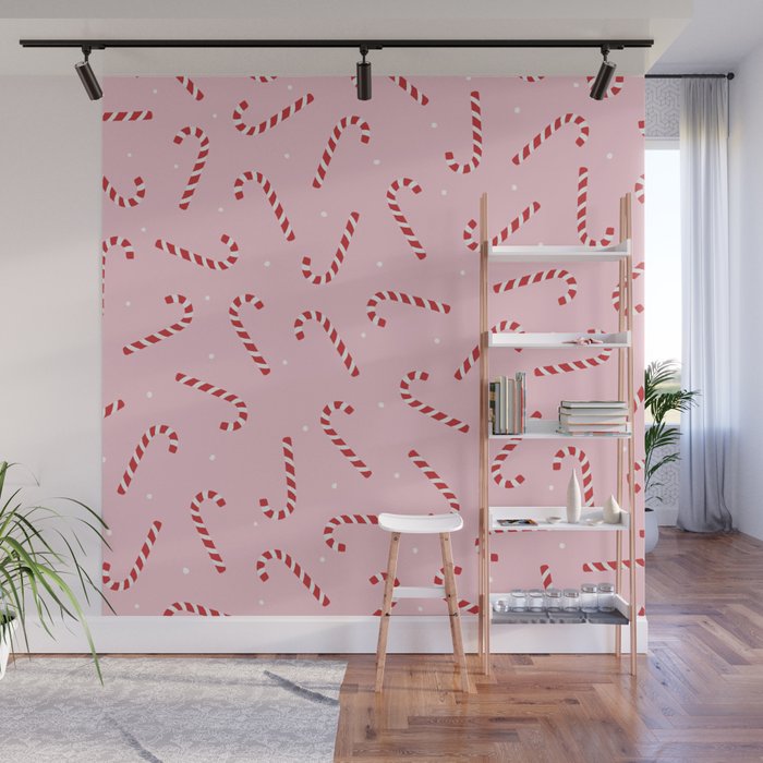Christmas Candy Cane Pink Wall Mural Gallery Image 1