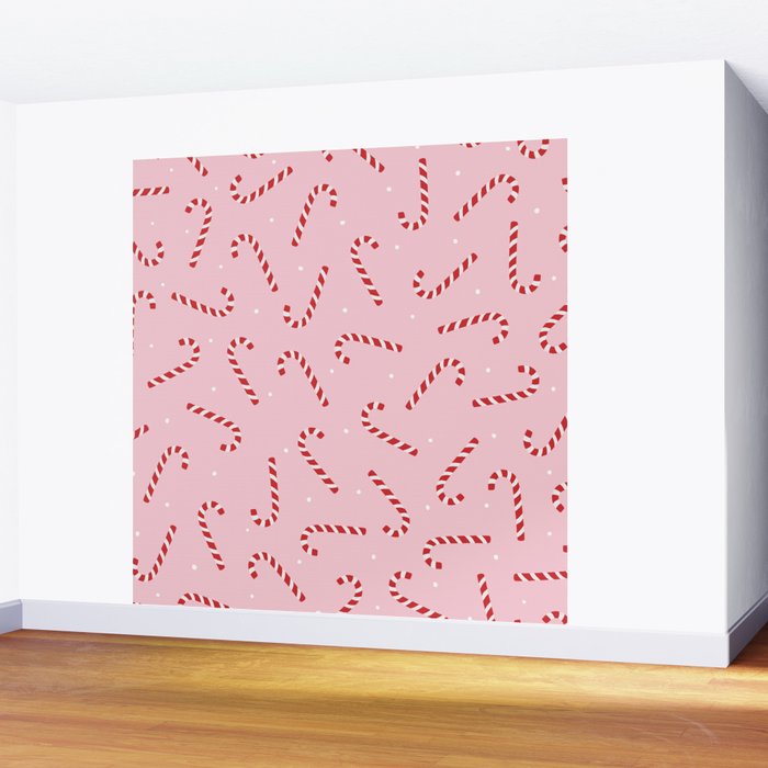 Christmas Candy Cane Pink Wall Mural Gallery Image 2
