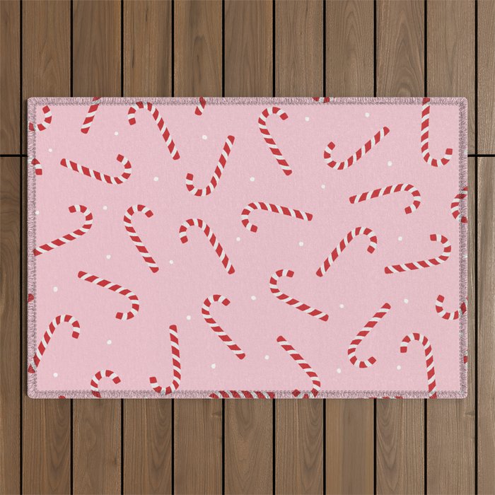 Christmas Candy Cane Pink Outdoor Rug Gallery Image 1