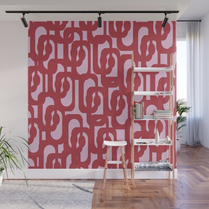 Contemporary Abstract Loop Pattern in Pink Hibiscus Wall Mural Gallery Image 1