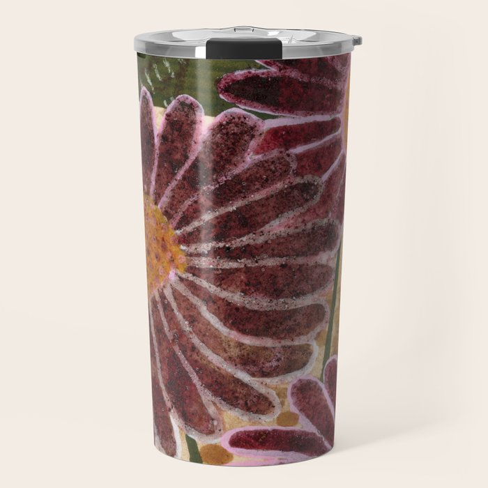 Daisies in Country Field Painting in Burgundy Red Travel Mug Gallery Image 1