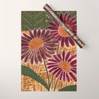 Daisies in Country Field Painting in Burgundy Red Wrapping Paper Gallery Image 1