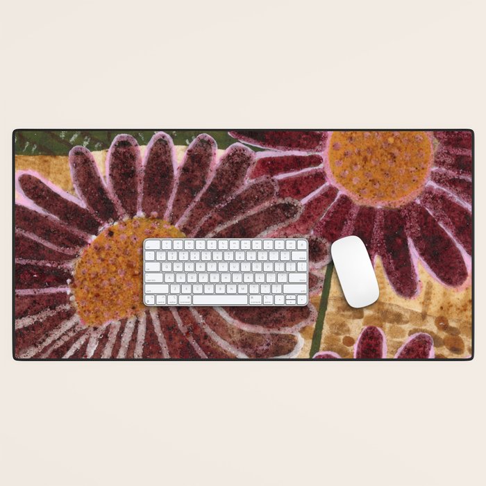 Daisies in Country Field Painting in Burgundy Red Desk Mat Gallery Image 1