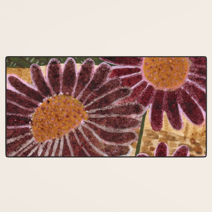 Daisies in Country Field Painting in Burgundy Red Desk Mat Gallery Image 3