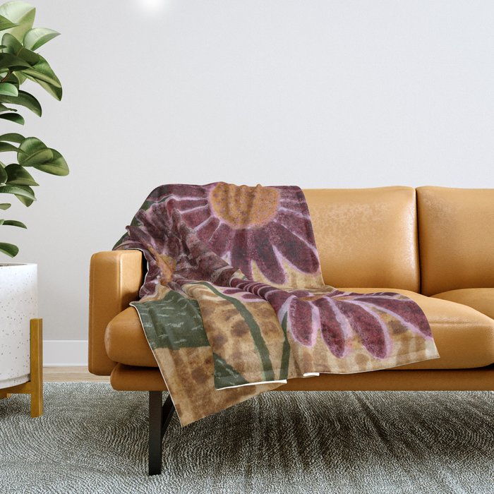 Daisies in Country Field Painting in Burgundy Red Throw Blanket Gallery Image 1
