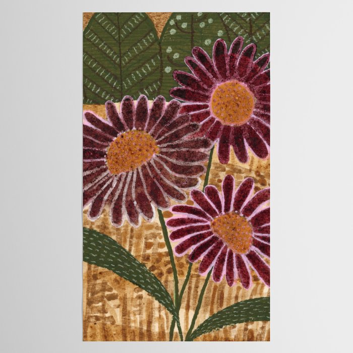 Daisies in Country Field Painting in Burgundy Red Tablecloth Gallery Image 2