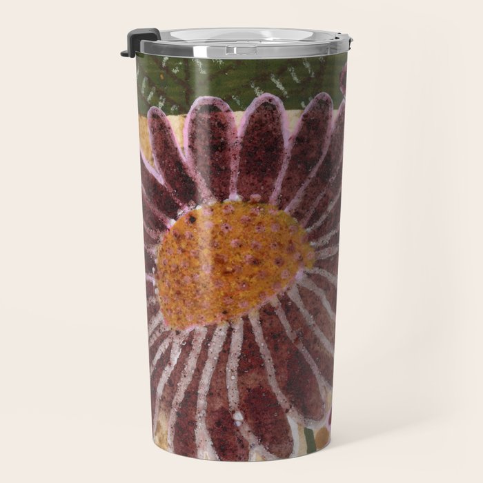 Daisies in Country Field Painting in Burgundy Red Travel Mug Gallery Image 3