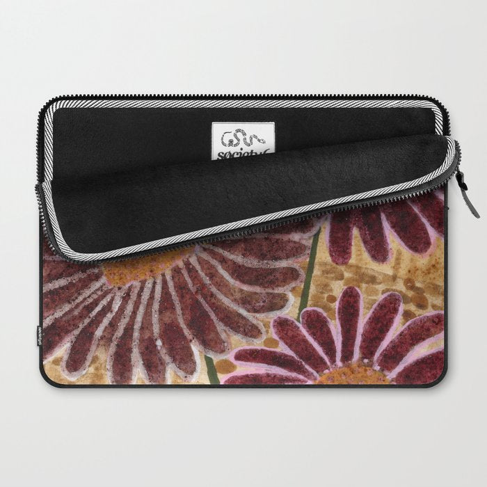 Daisies in Country Field Painting in Burgundy Red Laptop Sleeve Gallery Image 2