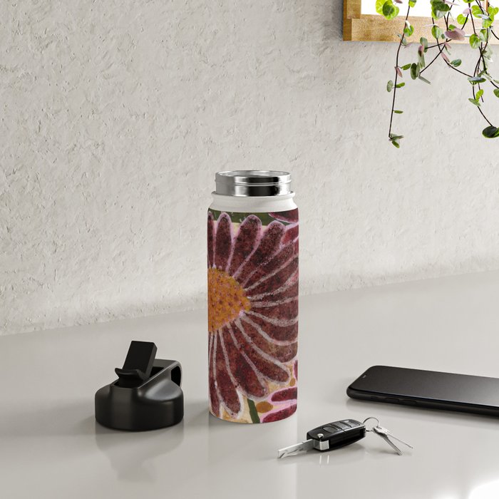 Daisies in Country Field Painting in Burgundy Red Water Bottle Gallery Image 4