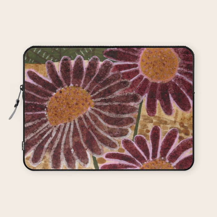 Daisies in Country Field Painting in Burgundy Red Laptop Sleeve Gallery Image 1