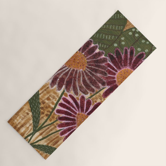 Daisies in Country Field Painting in Burgundy Red Yoga Mat Gallery Image 1