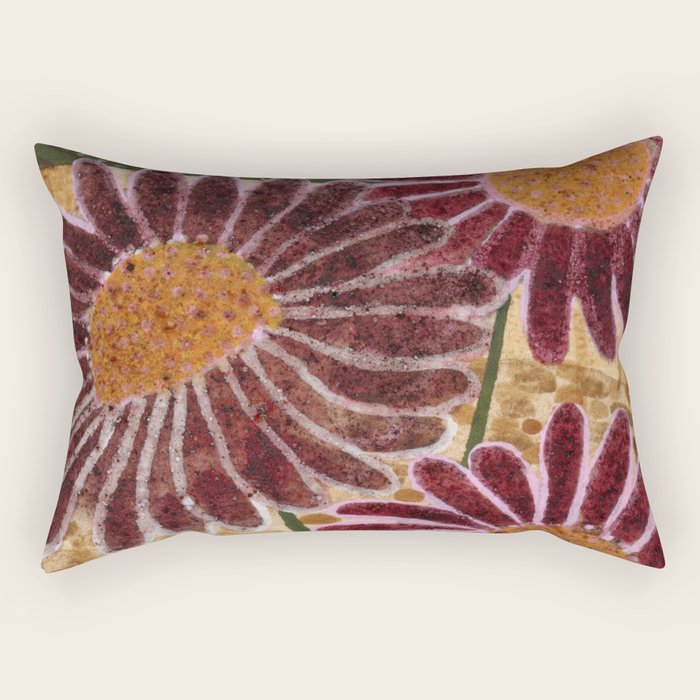 Daisies in Country Field Painting in Burgundy Red Rectangular Pillow Gallery Image 1