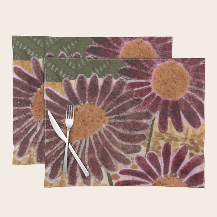Daisies in Country Field Painting in Burgundy Red Placemat Gallery Image 1