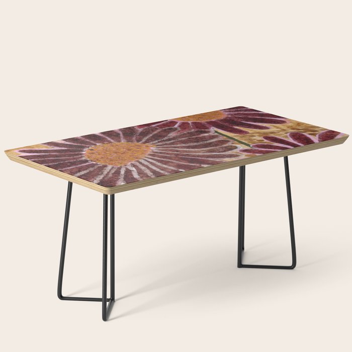 Daisies in Country Field Painting in Burgundy Red Coffee Table Gallery Image 1