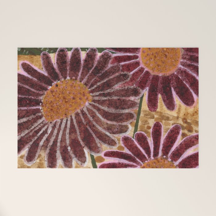 Daisies in Country Field Painting in Burgundy Red Welcome Mat Gallery Image 1
