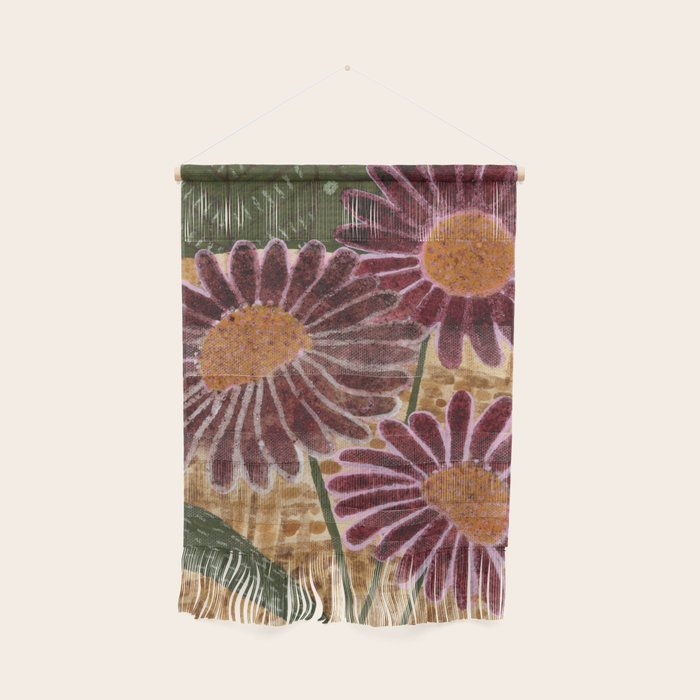 Daisies in Country Field Painting in Burgundy Red Wall Hanging Gallery Image 1