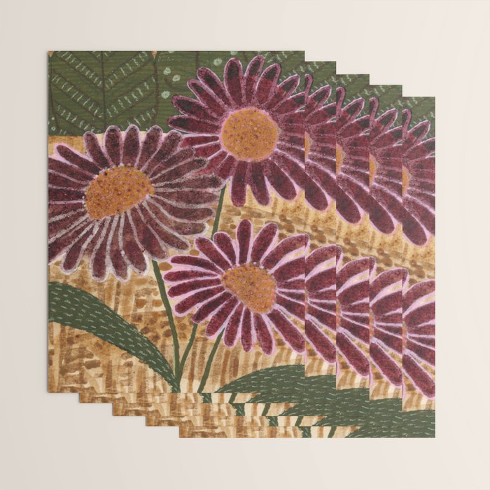 Daisies in Country Field Painting in Burgundy Red Wrapping Paper Gallery Image 3