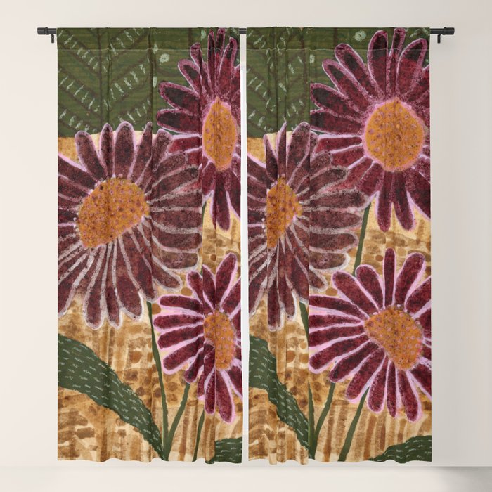 Daisies in Country Field Painting in Burgundy Red Window Curtain Gallery Image 5